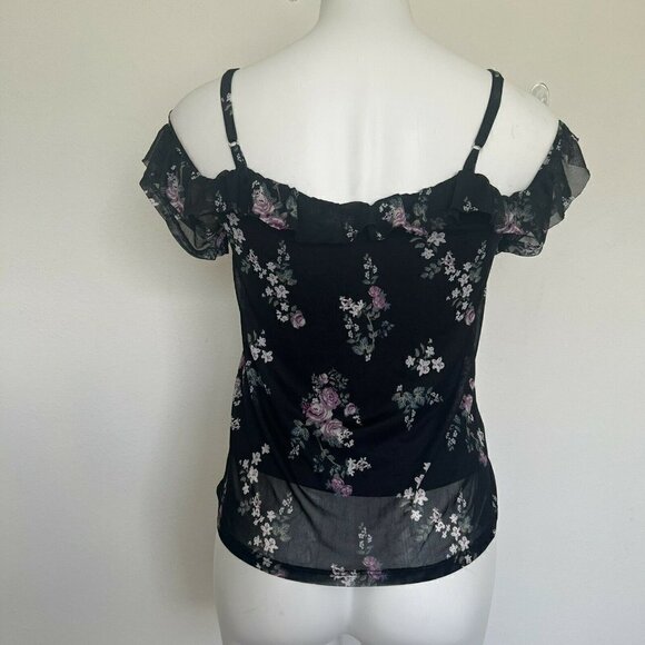 Vintage floral ruffle rose Victorian blouse top XSMALL short cap sleeves - Picture 8 of 11
